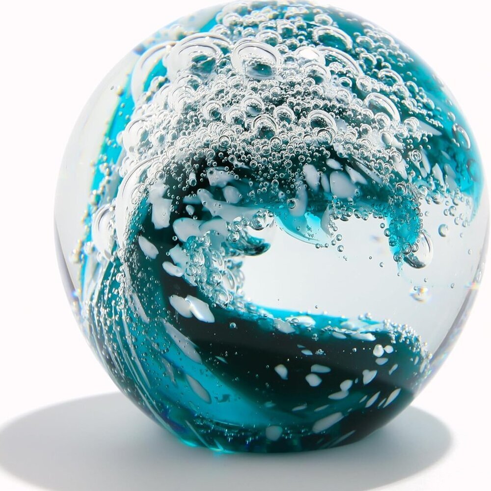 Hand Blown Ocean Waves Crystal Ball - Glass Collectible Figurines Spere - Paperw